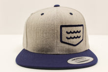 Load image into Gallery viewer, Life&#39;s a Beach Offset Logo Hat - Heather Grey w/ Navy Bill
