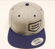 Load image into Gallery viewer, Life&#39;s a Beach Offset Logo Hat - Heather Grey w/ Navy Bill
