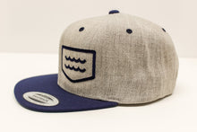 Load image into Gallery viewer, Life&#39;s a Beach Offset Logo Hat - Heather Grey w/ Navy Bill
