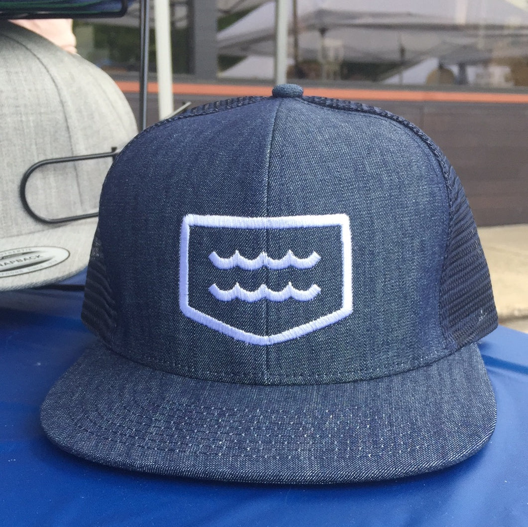 Denim navy mesh center logo